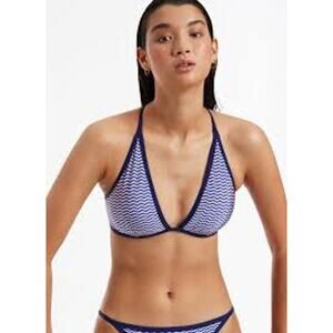 JETS AMOUDI Soft Triangle Bikini TOP Navy Blue White 8 M Luxe Resort Core Beach